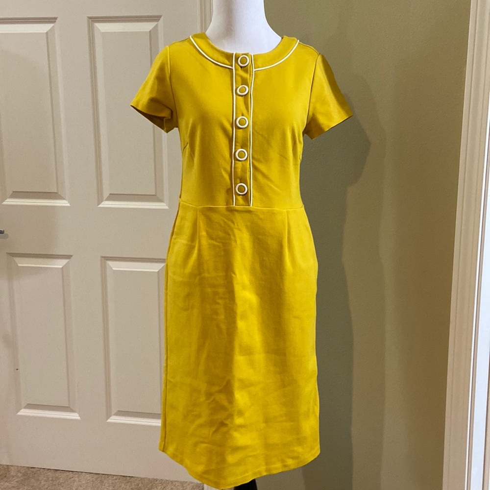Boden Yellow Button-Front Dress